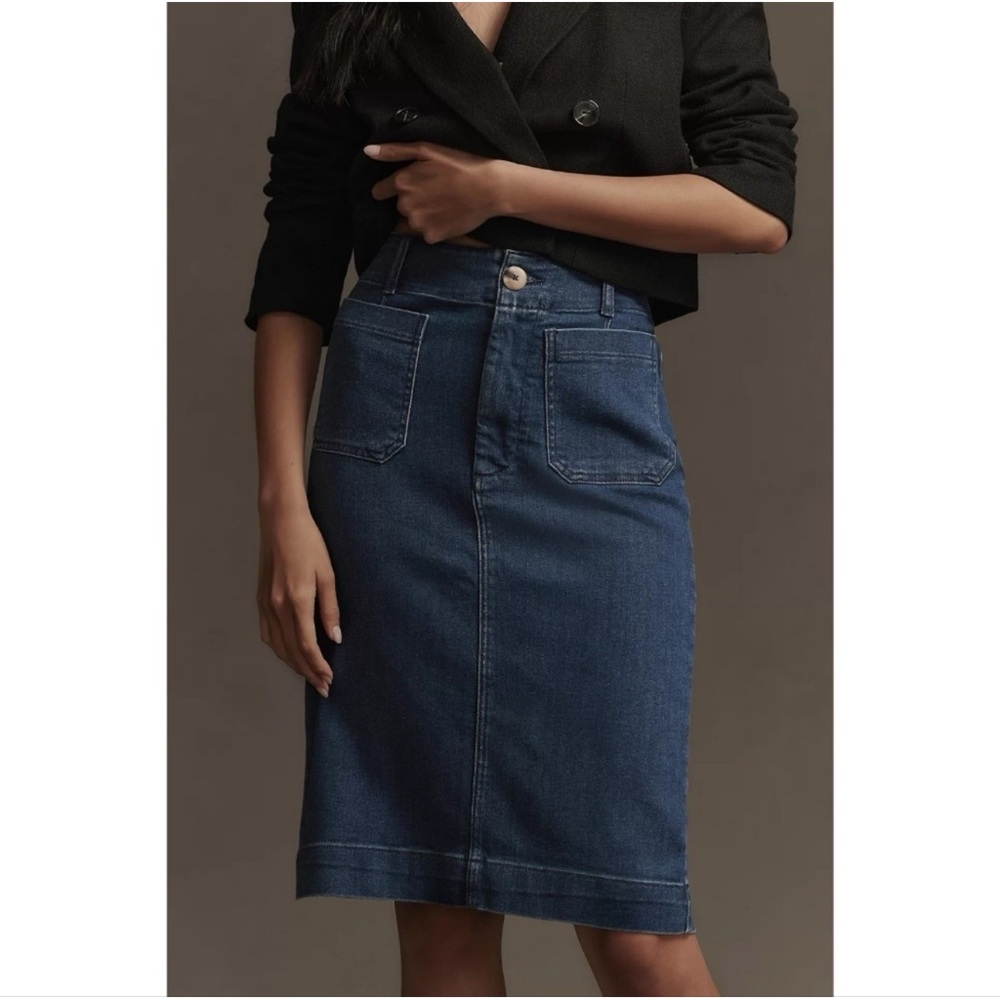 Anthropologie Dark Blue Denim Pencil Skirt